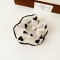 White organza scrunchie with black heart prints and contrast stitching edges - Heart