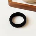Durable high-elasticity black ribbed hair tie for ponytails with thick towel texture - Black