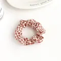 Pink and white checkered fabric scrunchie with elastic band and soft pleated texture - Dusty Pink