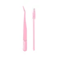 Pink lash application tool kit featuring precision tweezers with comb and spiral mascara brush - Pink Tweezer and Brush Set