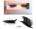 Detail view of false eyelashes with purple glitter eyeliner and precise length measurements - Purple Glitter Style (YY-02)