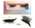 Detail view of YY03 false eyelashes with gold glitter, showing dimensions and packaging - Gold Glitter Style (YY-03)