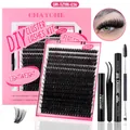 Kit ciglia a ciuffetti rosa fai-da-te con adesivo sigillante e pinzette di precisione - Stile Liscio Nero (DIY-TZYW-036)
