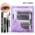DIY individual eyelash extension kit with glue, remover and 10-16mm cluster lashes - Dense Black Cluster Lashes Kit (DIY-TZ043)