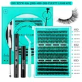 Kit ciglia finte a ciuffetti 30D-50D con colla, sigillante, remover e pinzetta - Stile Nero 30D 40D 50D(DIY-TZYW-026)