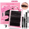 Set ciglia finte fai-da-te con colla, pinzette e scovolino, lunghezze 10-16mm curva D - Stile Voluminoso Nero (DIY-TZYW-034)