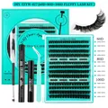 Kit extension ciglia a ciuffetti DIY con ciglia 60D 80D 100D e strumenti applicativi - Stile Nero 60D 80D 100D(DIY-TZYW-027)