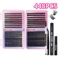 448 stuks DIY wimperclusters set van 10-16mm met lijm, sealer, pincet en remover - Clusterwimpers & Zwarte Hulpmiddelen (DIY-JMS-033 + Zwarte 4-delige Set)