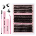 Rosa DIY Wimpern-Set mit 60D 80D 100D Clustern, Bond Seal Kleber und Pinzette - 10-18mm Set Stil / DIY-SET-275 Mit Rosa Werkzeugset / Rosa