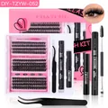 DIY eyelash extension kit featuring 216 clusters and comprehensive application tools - Black Full Kit (DIY-TZYW-052)