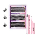 DIY eyelash extension kit with 10-16mm cluster lashes, bond and seal tools in pink - DIY-SET-301+Pink 4-Piece Set