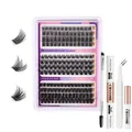 DIY eyelash extension kit with 10-16mm cluster lashes, bond seal glue, and remover - DIY-SET-301+White 4-Piece Set