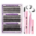 DIY Eyelash Extension Kit with Mixed Clusters Bond Seal Tweezers and Remover - Pink Tool Kit (DIY-SET-290)