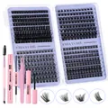Black DIY cluster lash extension kit with 10-18mm lashes and pink application tools - False Eyelashes with Pink 4-Piece Tool Set (DIY-JMS-046)