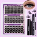 DIY eyelash extension kit with 148 clusters, bond and seal, remover, and biotin tweezers - DIY-SET-302 + Black Tool Kit
