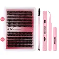 Kit extension ciglia fai-da-te con ciuffi 60D 80D, colla, sigillante e pinzette rosa - DIY-SET-292 Con Kit Strumenti Rosa