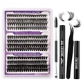 DIY Eyelash Extension Kit with 10-16mm cluster lashes bond seal and tweezers set - Black Tool Kit (DIY-SET-290)