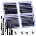 DIY cluster lashes extension kit with 10-18mm length variety and application tools - False Eyelashes with Black 4-Piece Tool Set (DIY-JMS-046)