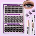 DIY cluster lashes set with mixed lengths black eyelash extensions and tools - DIY-SET-302 + White Tool Kit