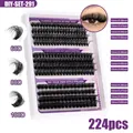 DIY cluster eyelash extension kit with 224 pieces in lengths of 10-16mm black finish - DIY-SET-291