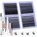 DIY eyelash extension kit with 10-18mm black clusters, glue, tweezers, and remover - False Eyelashes with White 4-Piece Tool Set (DIY-JMS-046)