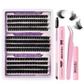 DIY eyelash extension kit with lashes, tweezers, bond, seal and remover for salon results - DIY-SET-291 + Pink Tool Kit