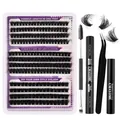 DIY individual eyelash extension kit with glue, tweezers and mixed 8-16mm cluster lashes - DIY-SET-291 + Black Tool Kit