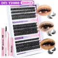 Kit extension ciglia fai-da-te CMAYOME con 216 ciuffetti, pinzetta, colla e solvente - Set Da Quattro Pezzi Rosa Diy-tz080+