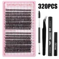 Σετ επέκτασης βλεφαρίδων 40D 320PCS με βλεφαρίδες 9-16mm κόλλα και τσιμπιδάκι - Βλεφαρίδες Με Μαύρη Συλλογή Εργαλείων (DIY-SET-307) / 40D-320 Τούφες Με Εργαλεία Και Κόλλα
