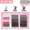 Kit 300 ciglia finte a ciuffetti colorate volume 60D 80D 100D e lunghezza 10-18mm - Scatola Singola Ciglia Colorate Miste