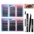 DIY Wimpernverlängerung Set mit 30D-100D Clustern und Wimpernkleber Werkzeugen - Diy-jms-048+ Schwarzes Vierteiliges Bettwäscheset [nicht-kräuselnde Version]