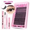 DIY cluster eyelash extension kit with 156pcs fluffy lashes, bond, seal and tweezers - 156 Clusters With Pink Bond Seal Tweezers Brush Remover (DIY-TZ076)