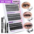 DIY eyelash extension kit with 240 clusters, bond, seal and remover in 10-16mm length - Black Tool Collection / DIY-TZ081 (With Black Tools)