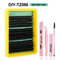 Kit de extensión de pestañas DIY con bandeja amarilla 60D 80D 100D y útiles rosas - Kit Estilo Denso Con Pegamento Pinzas Y Cepillo / Serie de Alta Densidad