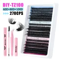 DIY-wimperverlengingsset met lijm en verzegeling, D-krul 270 clusterset - TZ100 Roze Gereedschap Set