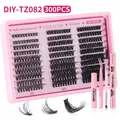 Ροζ σετ βλεφαρίδων DIY με 300 τούφες, κόλλα, σφραγιστικό, τσιμπιδάκι και αφαιρετικό - Μικτή Πυκνότητα 30D/40D/50D (DIY-TZ082) / Με Ροζ Σετ Εργαλείων