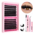 DIY wimperverlengingsset met zwarte tros-wimpers, gereedschappen en roze accessoires - Dichte Krullende Stijl (DIY-SET-315) / Met Pinzet Borstel Lijm En Verwijderaar