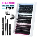 DIY wimperverlengingskit met 270 clusters, lijm, sealer, remover en pincet set - TZ100 Zwarte Gereedschap Set