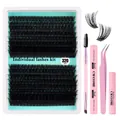 Kit d'extension de cils DIY avec 320 grappes, colle, dissolvant et outils roses - Kit de Cils Ultra Denses (Comprend Colle, Dissolvant, Pince, Brosse) (DIY-SET-300)