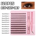 DIY eyelash extension kit with 120 clusters, bond and seal glue, and pink tweezers - DIY-SET-357