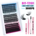 Σετ DIY βλεφαρίδων 300 clusters με μείγμα 30D/40D/50D σε μήκη 10-18 χιλιοστών - TZ101 Ροζ Σετ Εργαλείων