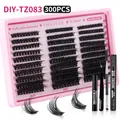Σετ επέκτασης βλεφαρίδων DIY με 300 τούφες, τσιμπιδάκι, βουρτσάκι και κόλλα - Μικτή Πυκνότητα 60D/80D/100D (DIY-TZ083) / Με Μαύρο Σετ Εργαλείων