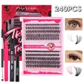 DIY cluster lashes set with colorful accents and professional application tools - Black White Pink Mixed Style (DIY-TZYW-065) / 240 Clusters Set