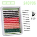 DIY cluster lashes set in black, red, pink, and green, 10-18mm length variety - Model 319 / Black/Red/Pink/Green Mix