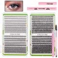 DIY Cluster Wimpern Set mit Kleber, Entferner und Pinzette 10-16mm D-Curl - DIY-JMS-059 Mit Rosa 4-teiliges Werkzeugset