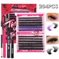 204Pcs DIY cluster lashes kit with black blue purple lashes and application tools - Black Purple Blue Mixed Style (DIY-TZYW-067) / 204 Clusters Set