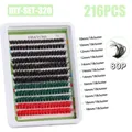 Kit de pestañas postizas DIY de 216 piezas en negro, verde oscuro y rojo, 10-18mm - Mezcla Negro/Verde Oscuro/Rojo