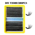 DIY eyelash extension kit with 280 clusters of dense D-curl synthetic lashes in yellow tray - Fluffy Style (DIY-TZ089) / Single Box Lashes