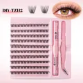 DIY cluster lashes set with pink dual bond and seal glue, including precision tweezers - Natural Long Style (DIY-TZ112)
