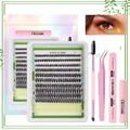 Kit completo de extensión de pestañas individuales 10-18mm con pegamento y aplicador - Mezcla Negro/Amarillo con Herramientas Rosas